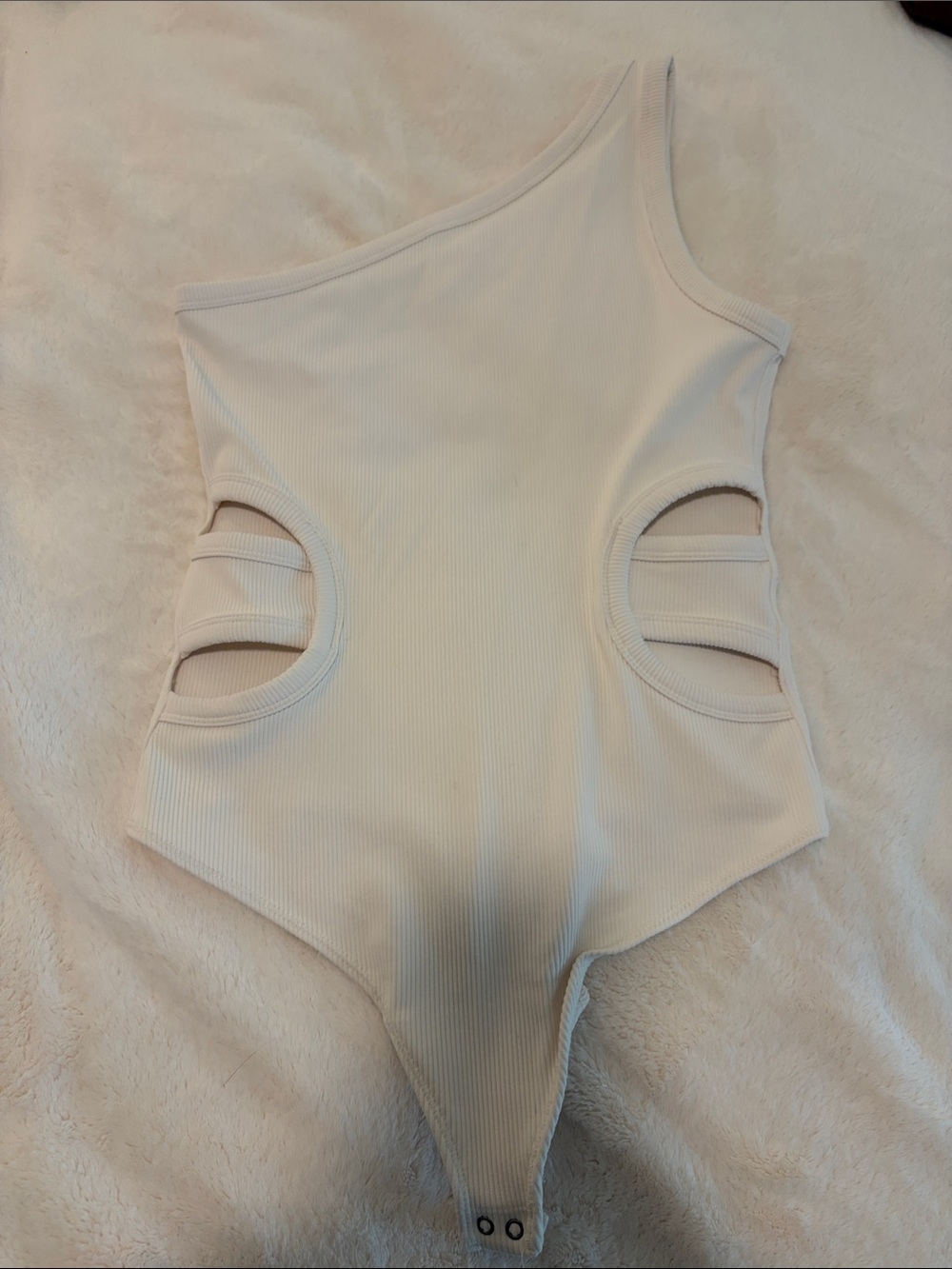 Abercrombie & Fitch One-Shoulder Ribbed Cutout Bodysuit in Off-White